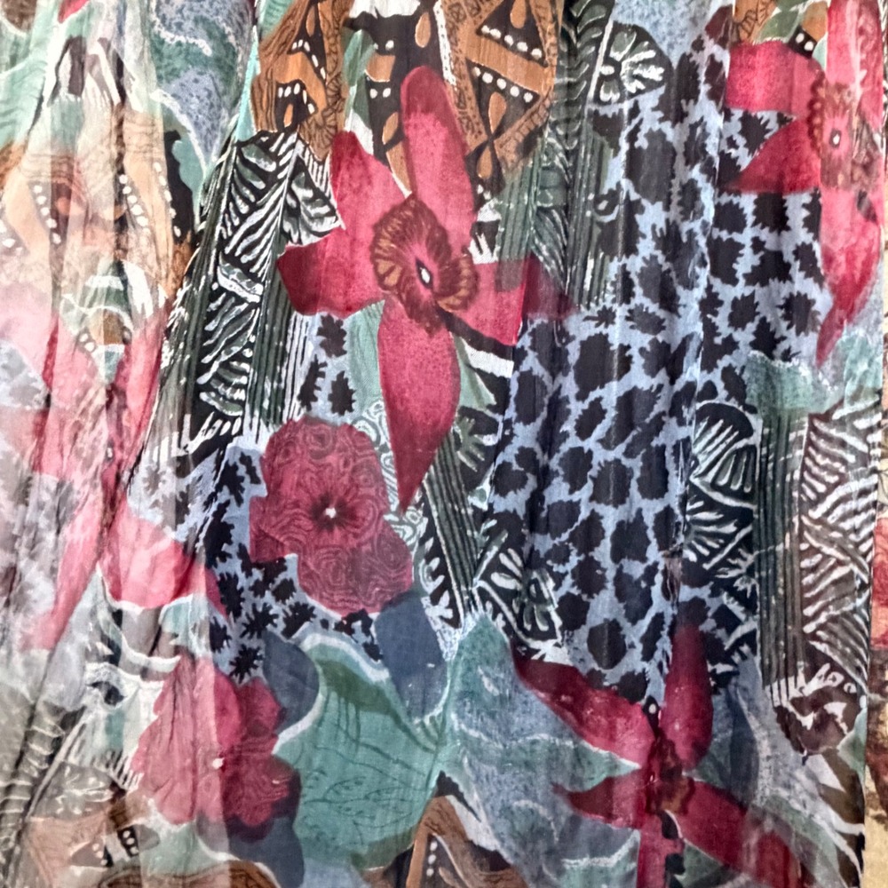 XESSORIUM Vintage 90s Stunning Floral and leopard Print flowy rayon maxi skirt - Picture 4 of 13
